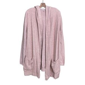 Barefoot Dreams Cozy Chic Lite Hooded Open Front Pink Cardigan Sweater (Size 1X)